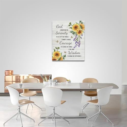 Serenity Prayer Wall Decor Christian Religious Sunflower Pictures Inspirational Bible Verses Scripture Canvas Wall Art God Painting Home Modern Artwork Framed for Living Room Bedroom Office 16x20inch 20"L x 16"W Serenity Prayer