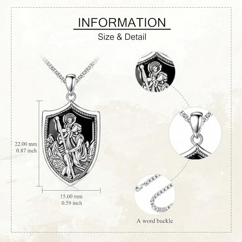 ONEFINITY Saint Christopher Necklace for Men 925 Sterling Silver St Christopher Medal Pendant Amulet Protector Jewellery Gifts for Women