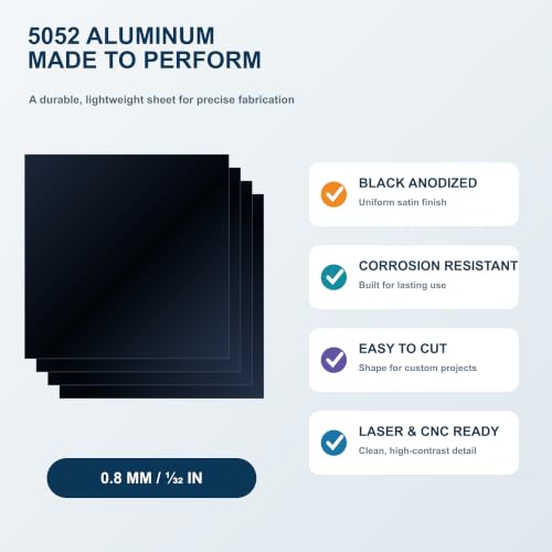 KSVZS 4-pack 5052 black anodized aluminum sheets, 12 x 12 inch, 0.8mm metal stock