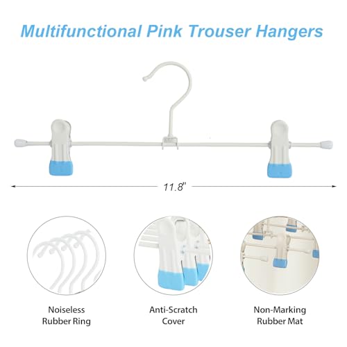 Metal Wire Clips Pants Baby Children Bottom Trouser Clothes Hangers, 20 Pack Baby Toddler Infant Newborn Kids Heavy Duty with Adjustable Clips, 11.8" Space Saving for Legging Garment Jeans (Blue) Blue