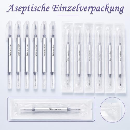 6 Stück Doppelkopf Tattoo Stifte – Tattoo Pen Set Aus Kunststoff, Tattoo Zubehör Für Profis & Anfänger, Hautmarker Mit 1,0/0,5 Mm Doppelspitze