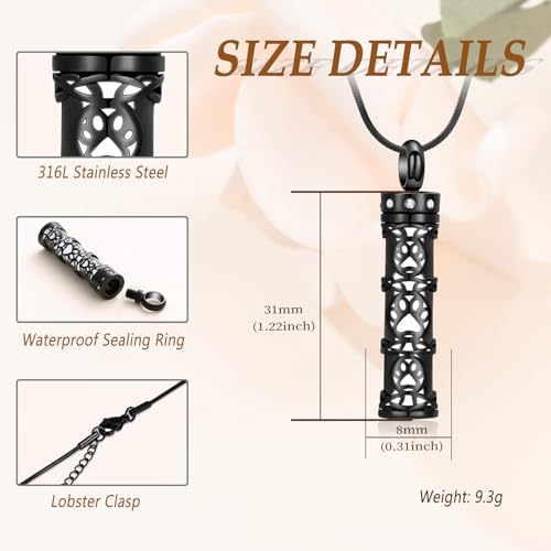 Minicremation Paw Print Cremation Jewelry for Ashes Pet Stainless Steel Cylinder Urn Vial Pendant Necklaces Celtic Knot Paw Print Ash Keepsake Jewelry for Women Men Black