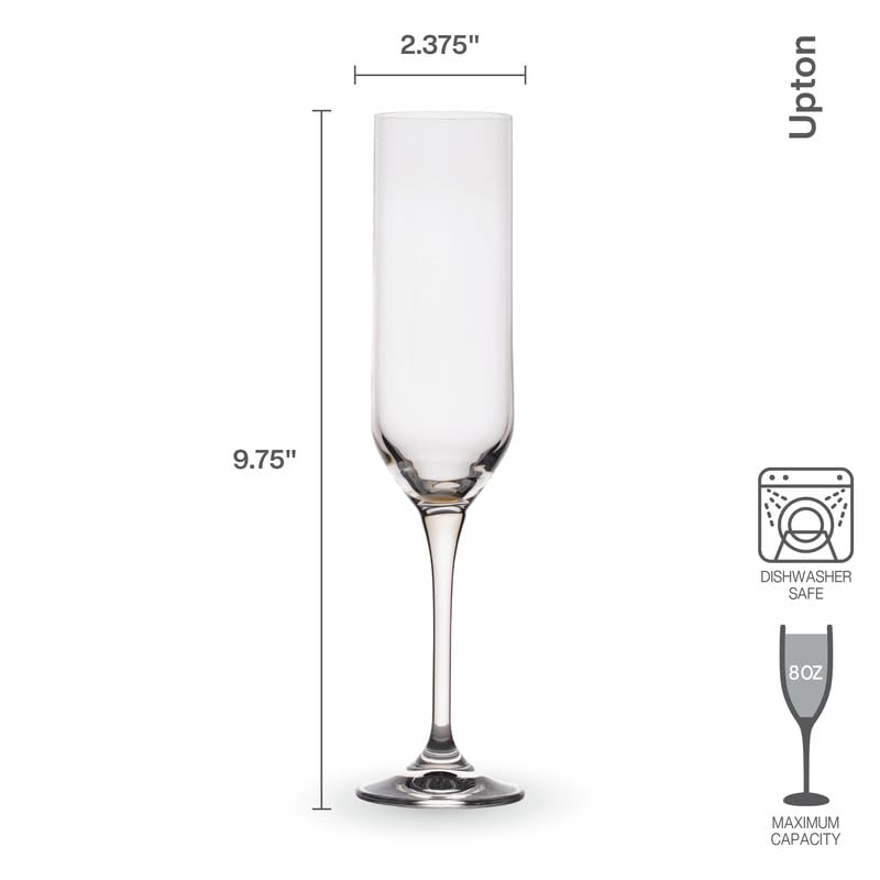 Mikasa Upton Lead-Free Champagne Flute Glasses, Set of 4, 8 Ounce