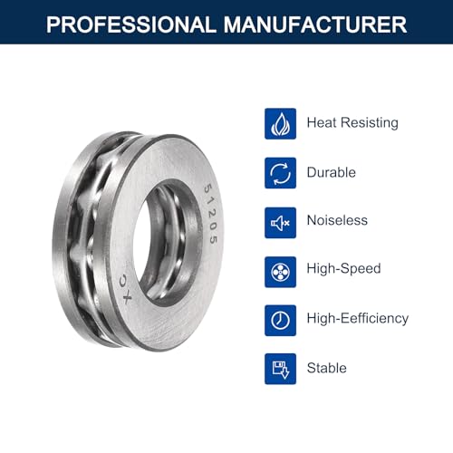 HiPicco Thrust Ball Bearings, 4pcs 51205 Plane Axial Ball Bearing 3-in-1, 25mm x 47mm x 15mm Chrome Steel ABEC3 Single Row Roller