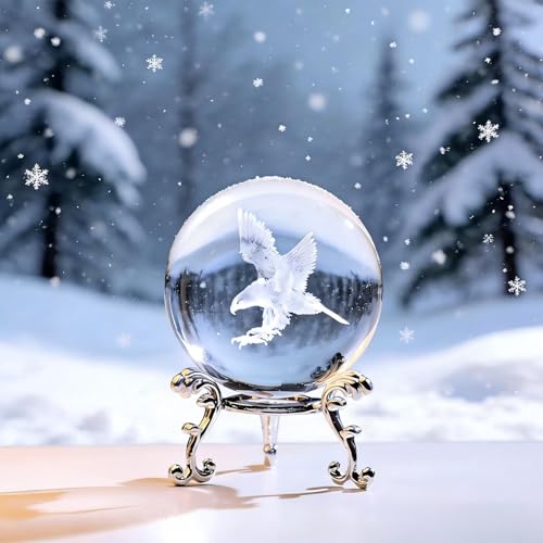 AB-21 3D Laser Engraved Eagle Crystal Ball with Metal Stand - Desktop Decor for Astronomy Enthusiasts - Premium Optical Crystal Sculpture White12
