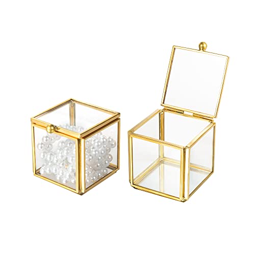 Feyarl 2pack Small Glass Jewelry Trinket Box Ornate Ring Earring Display Box Decorative Keepsake Case for Wedding Birthday Gift 2