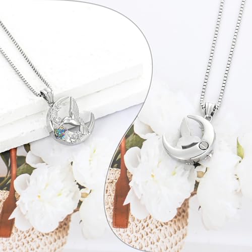 XSMZB Hummingbird Urn Necklace for Ashes of Loved One Rose Flower Moon Cremation Jewelry Ashes Holder Keepsake Pendant for Women Men Silver-Colorful