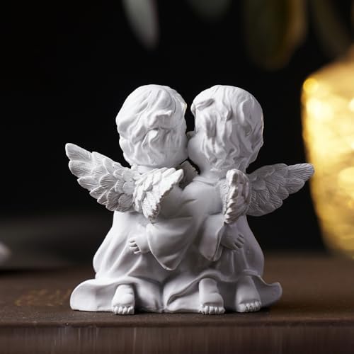 OwMell Little Angel Statue Figurine Cherub Decor Sculpture, Memorial Gift Hugging Angels