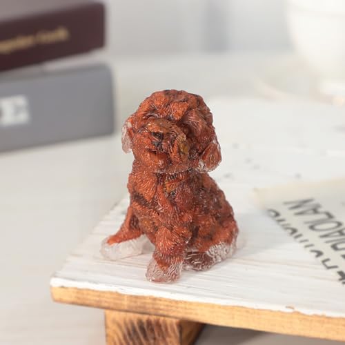 TUMBEELLUWA 2.5 Inch Red Jasper Poodle Figurine Dog Statue for Home Decor