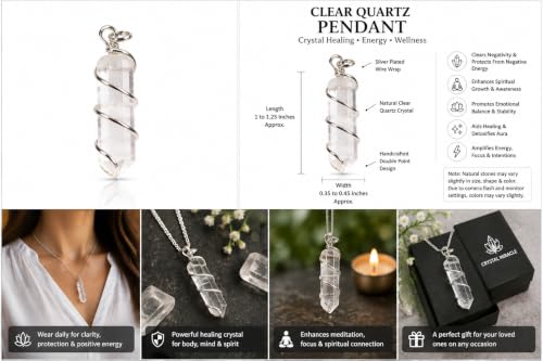 Clear Quartz Pendant Crystal Healing Fashion Gift Energy Wellness Gemstone Handcrafted Accessory