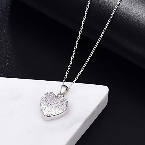 Jinlou Angel Wings Urn Necklace for Ashes Sterling Silver Forever in My Heart Cremation Jewelry for Women 2 Angel Wings urn