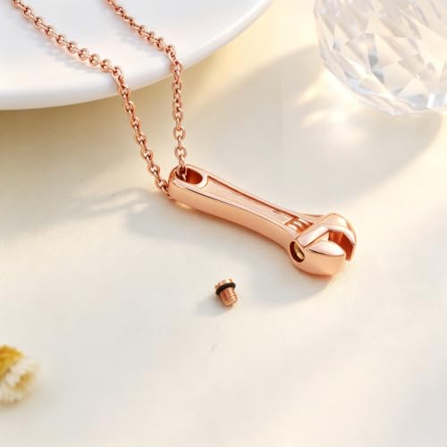 SIYUU Tool Wrench Urn Pendant Necklace for Ashes Stainless Steel Men Keepsake Locket Memorial Cremation Jewelry Necklace Rose Gold