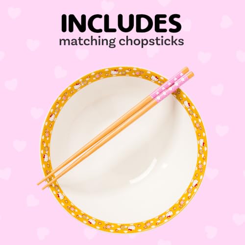 Silver Buffalo Sanrio Hello Kitty Pink, Ramen Bowl with Chopsticks, 30oz 30 Ounces Hello Kitty Waves and Flowers (Big)