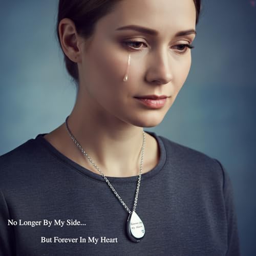 DAOCHONG Teardrop Heart Urn Necklace Engraved Memorial Jewelry for Women Teardrop Urn Necklaces