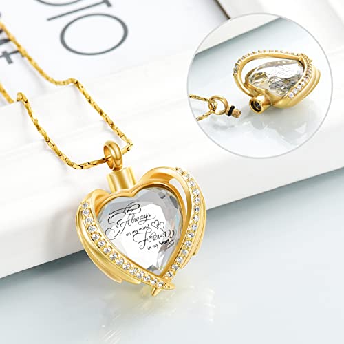 Imrsanl Cremation Jewelry for Ashes Pendant - Crystal Heart Urn Necklace with Mini Keepsake Urn Memorial Ash Jewelry Gold-White Stone