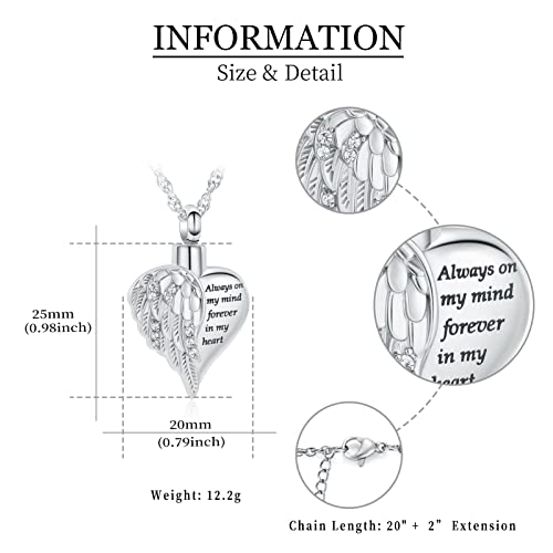 shajwo Cremation Jewelry Angel Wing Heart Urn Necklace for Ashes for Women Men Memorial Keepsake Human Pendant, Metal, stainless steel
