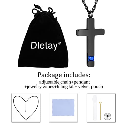 Dletay Cross Necklace for Ashes Stainless Steel Cremation Jewelry for Ashes Gem Blue Zircon Urn Necklace for Men Women Ash Holder Black1