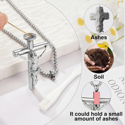 Jesus Urn Necklace for ashes for Men Women Stainless Steel Cremation Jewelry for Ashes for Memorial Silver