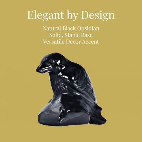 Obsidian Raven Sculpture Small Crystal Crow Figurine 1.57” for Home Decor, Healing Crystals Stone, Spiritual Totem Gift Raven-b