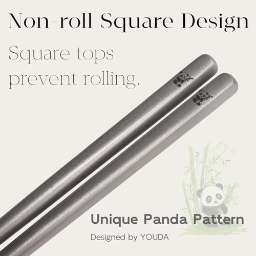2-Pair Panda Titanium Chopsticks Gift Set - Engraved Panda Design, Unbreakable & Lightweight, Perfect for Children's Meals & Learning (99.8% Pure Titanium) 2 Pairs
