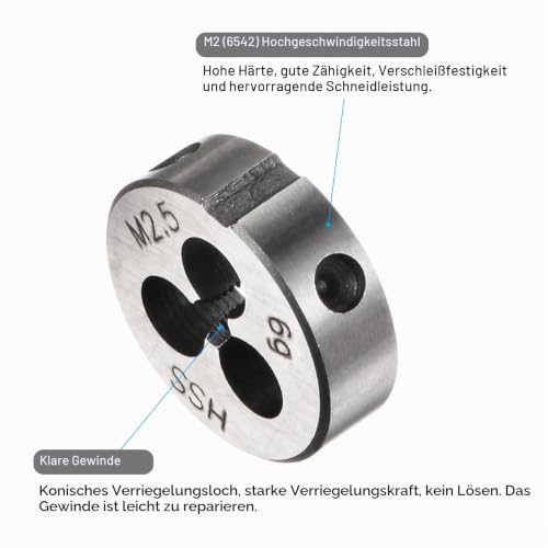 Quartzman Round Die Metric M2.5 x 0.45 Thread Right Thread | High Speed Steel (HSS) Die Repair Tool