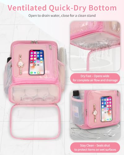 CUBETASTIC Mesh Shower Caddy Bag Portable - Large Capacity Shower Bag with Waterproof Phone Pocket & Sturdy Hook, Dorm Shower Caddy for Travel, Gym, College Essentials for Women & Men (Pink, M) Pink