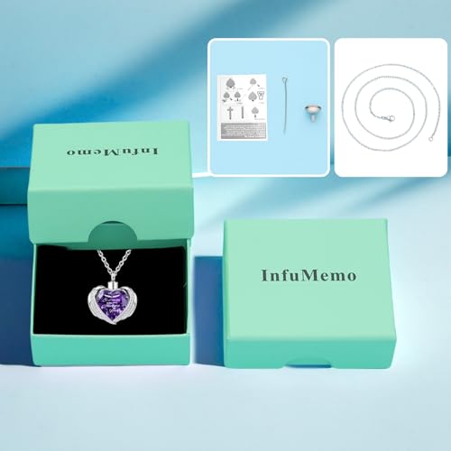Cremation Jewelry Angel Wing Heart Urn Pendant Necklaces for Women Crystal Heart Urn Necklace with Mini Keepsake Urn Memorial Ash Jewelry