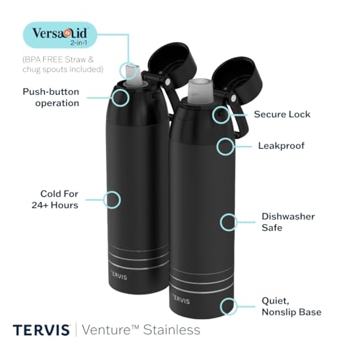 Tervis Venture Water Bottle Aurora Wave Triple Insulated Tumbler Travel Cup Keeps Drinks Cold & Hot, 26oz, Stainless Steel
