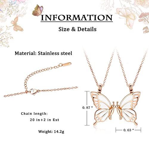 constantlife 3 Pack Butterfly Urn Necklace Cremation Jewelry for Ashes for Women Stainless Steel Inlaid Crystal Memorial Pendant Human Pet Ash Holder Keepsake (Rose Gold)