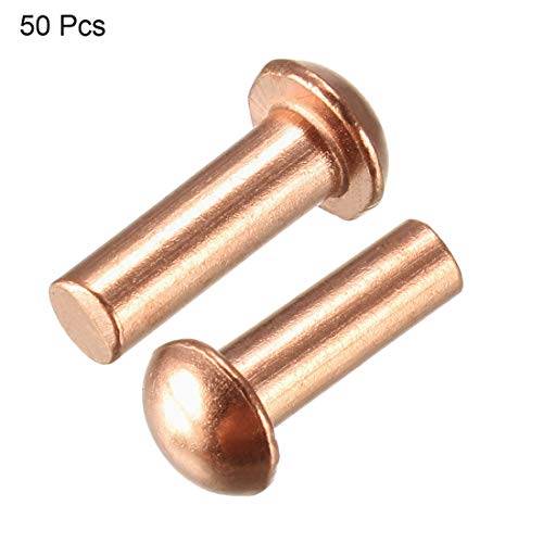 uxcell 50-piece round copper solid rivets, 5/32 x 15/32 inch fasteners