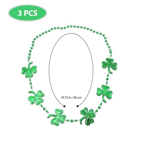 POPETPOP Green Shamrock Necklaces Practical and Creative Accessories 3pcs Eye-catching Plastic Neck Chains for St Patrick's Day Party for Birthday Celebrations