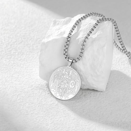 Saint Michael Archangel Necklace San Miguel Arcangel Medal Necklace Silve