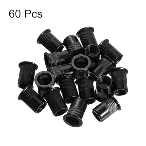 uxcell M12 carbon steel knurled flat head rivet nuts, black threaded insert nuts, 60-piece set