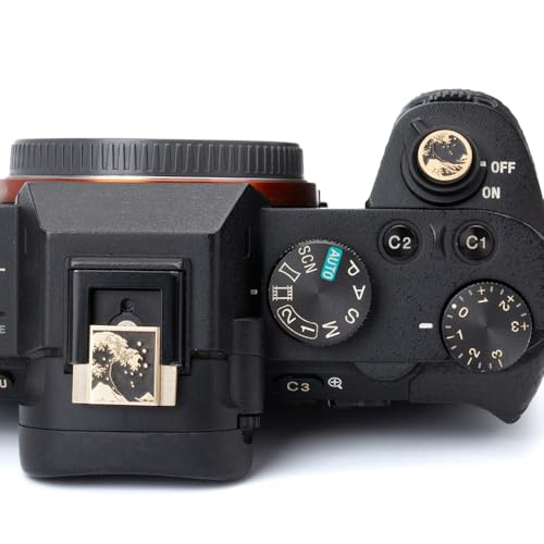 Kanagawa Wave Pattern Camera Hot Shoe Cover Shutter Button for Sony A1 A7C A7CR A7CII A7R A7M2 A7M3 A6700 A6600 A6500 A6400 A6300 (Copper Alloy-Set) Copper Alloy-Set