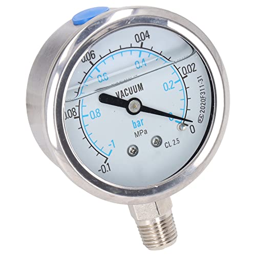 Vacuum Pressure Gauge Test Gauge Shockproof 1/4 Inch NPT Double Scale Stainless Steel for Industrial Equipment
