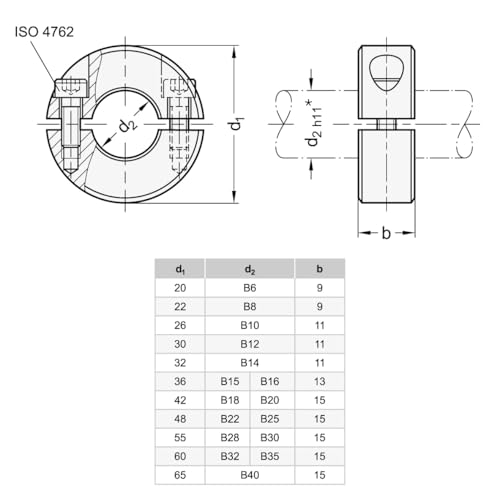 Ganter Standard Elements GN, Black, GN 707.2-20-B6-ST Diameter d1: 20mm, Bore d2: B6