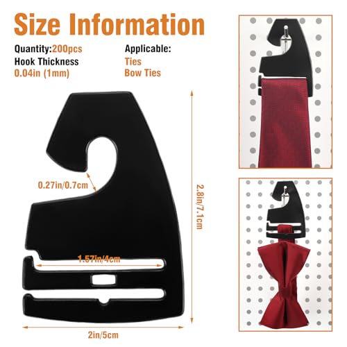 Maxdot 200 Pcs Tie Hangers, Plastic Neck Tie Holders for Display, Black Necktie Hook Hangers for Men Retail Closet, 2.8 x 2 inches
