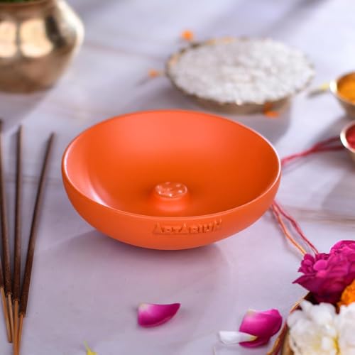 Artarium Handcrafted Red Incense Stick Holder 4 Inch, Resin Agarbatti Stand & Ash Catcher Bowl, Incense Burner for Home Temple, Prayer Room, Meditation Altar, Yoga Decor & Spiritual Gift