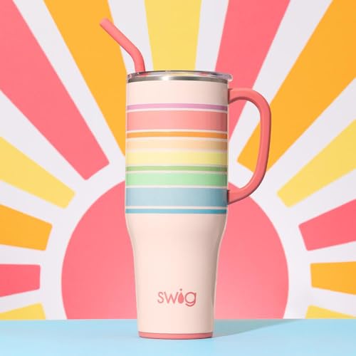 Swig Life 40oz Mega Mug, 40 oz Tumbler with Handle and Straw, Cup Holder Friendly, Dishwasher Safe, Extra Large Insulated Tumbler, Stainless Steel (Good Vibrations)