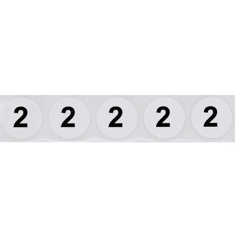 White with Black Number 2 Circle Dot Stickers, 3/4 Inch Round, 500 Labels on a Roll for Organization and Inventory - Semi-Gloss Finish - Made in the USA #2