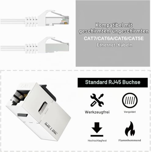 iwillink 10Gbps Cat7 Coupler RJ45 Shielded Keystone Female 25pcs | Ethernet Coupler Female to Female STP Keystone Insert Inline Coupler 25