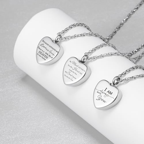 3 pcs Heart Urn Necklace for Ashes for Women Men Cremation Urns Memorial Pendant Necklace Ashes Holder Stainless steel Keepsake Necklace Cremation Jewelry