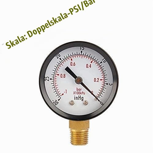 Vacuum Pressure Gauge, Vacuum Gauge 2 Inch for Air Compressor Water Oil Gas 1/4 Inch NPT Lower Bracket MF.0 ~ -30inHg 0 ~ -1bar Universal Vacuum Pressure Gauge with 50 Diameters 1/4 NPT