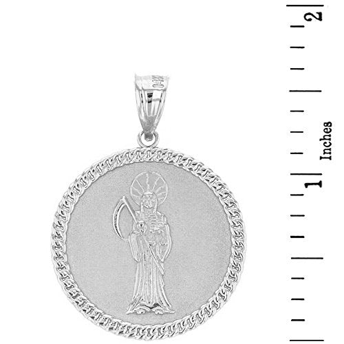 Claddagh Gold Sterling Silver Santa Muerte (Grim Reaper) Cuban Link Frame Medallion Necklace Pendant Only