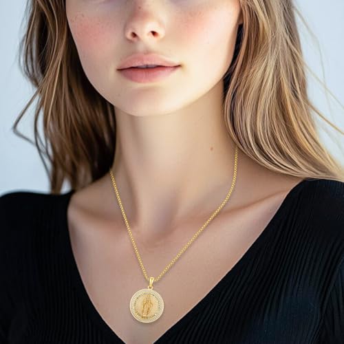 Virgin Mary Necklace Medal for Women, 925 Sterling Silver Saint Mary Mother 18K Gold Plated Catholic Medal Pendant Faith and Divine Amulet Religious Jewelry Gifts Gold Plated St Mary