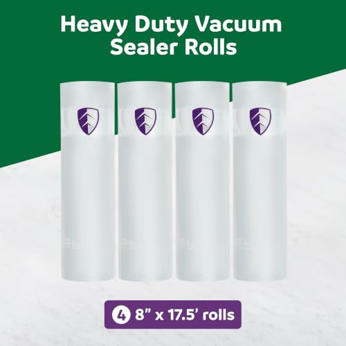FoodSaver Heavy Duty Vacuum Sealer Rolls, 4 Pack 8" x 17.5' Rolls (70 Total Feet), 30% Thicker BPA-Free Bags for Food Storage, Sous Vide, Meal Prep 8in x 17.5ft Heavy Duty Rolls (4-Pack)
