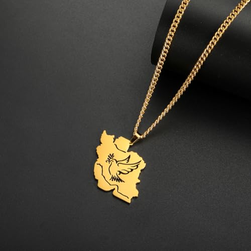Dreamtimes Iran Map Pendant Necklace Peace Dove Olive Branch Persian Calligraphy Necklaces Stainless Steel Persian-Inspired Jewelry Style2-G