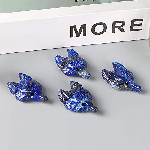 Artistone Lapis Lazuli Crystal Fox Pendant 1.6 inch Fox Head Hand-Carved Gemstone Healing Crystal Statue Animal Collection Statue Bag with Gift Box