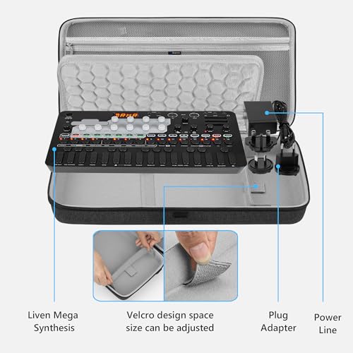 GEEKRIA Audio Interface Carrying Case, Compatible with SONICWARE Liven Ambient Ø / 8bit Warps/MEGA SYNTHESIS/Texture Lab/XFM/Lofi-12, EVA Hard Shell Portable Travel Bag (Dark Gray)