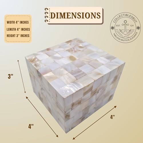 collectiblesBuy Handmade Natural Mother Of Pearl Inlay Decorative Jewelry & Storage Box Square Geometric Design